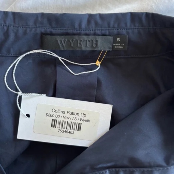 Wyeth NWT Collins Cotton Poplin Button Up Top Navy Blue Small S - Picture 5 of 6